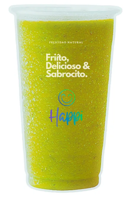 Elementos gráficos y mensajes de la identidad Happi